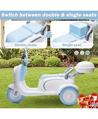 12V Kids Electric Motorcycle, 2 Seater 3 Wheel Ride On Motorcycle with Led Lights Battery Powered Electric Ride On Toy for Boys Girls Birthday Gift