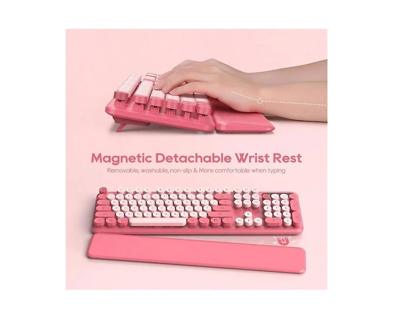 risokeys Wireless Keyboard and Mouse Combo - Round Keycaps, 2.4GHz Full-Size Keyboard with Detachable Wrist Rest, Sleep Mode Tilt, Pc