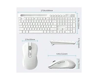 Risokeys Wireless Keyboard And Mouse Combo, 2.4G Wireless Computer Keyboard With Phone Tablet Holder, Silent Mouse With 6 Button, Compatible With, Whi