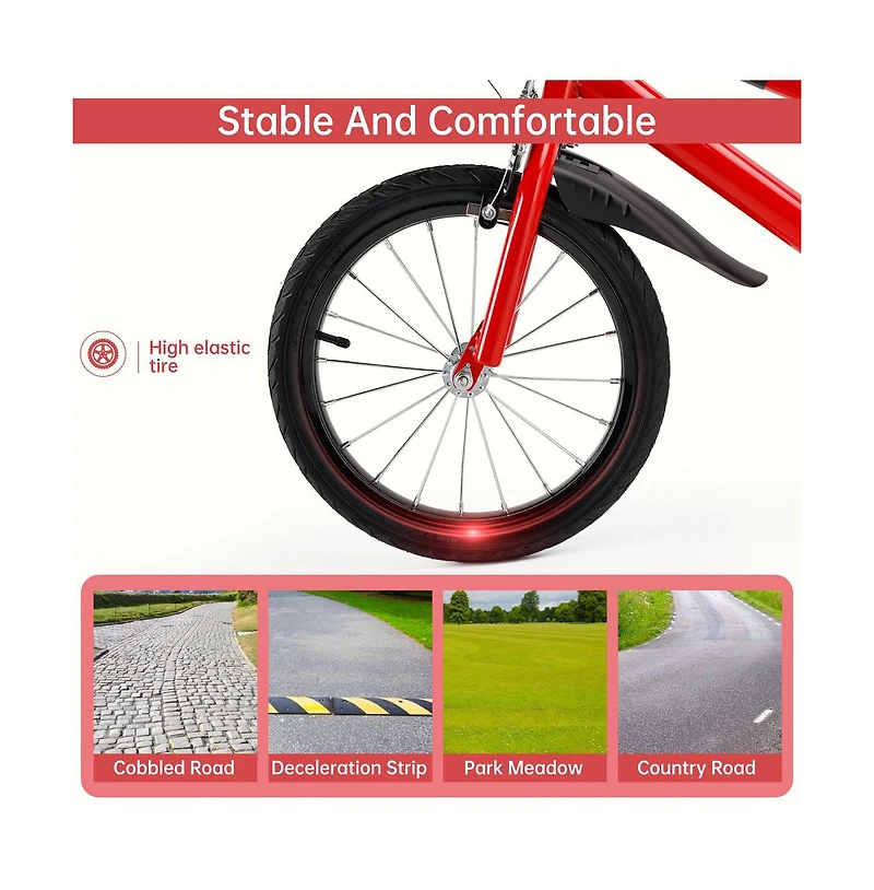 Artudatech 16" Children Bicycle Toddlers Bike with Training Wheels Basket Kickstand Red
