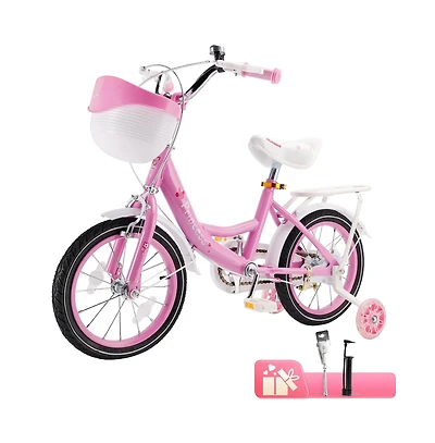 Artudatech 16" Kids Bicycle Girls Bike with Training Wheels Basket Kickstand