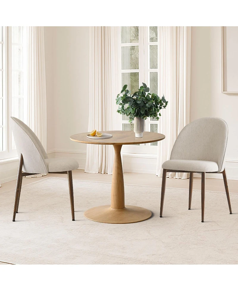 3-Piece Round Dining Set with 34.5 Inch Wood-Look Table and 2 Upholstered Chairs with Walnut Color Metal Legs for Small Spaces-Maison Boucle