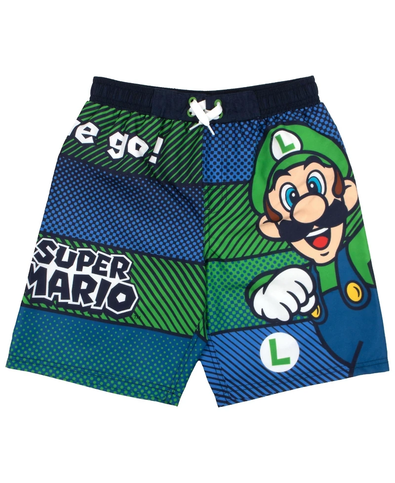 Mario Little Boys Super Luigi Short Sleeve T-Shirt and Trunks Swim Outfit Set