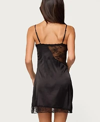 Edikted Womens Asymmetric Lacey Satin Effect Mini Dress