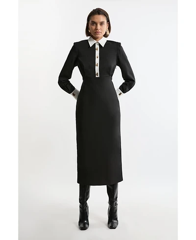 Karen Millen Women's Maxi Shirt Dress With Gold Clasps