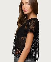 Edikted Women's Kira Sheer Lace Fringe Top