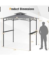 Gymax 8' x 5' Grill Gazebo Outdoor Double-Tiered Grill Canopy w/ 2 Shelves & 6 Hooks