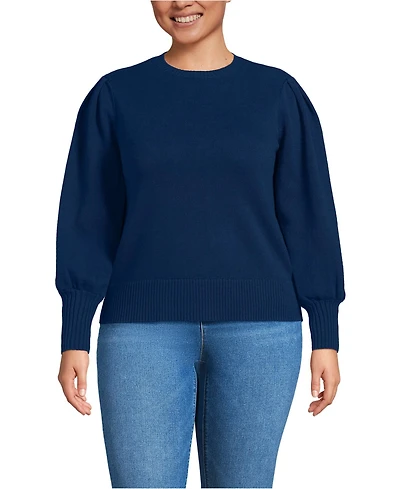 Lands' End Plus Drifter Puff Sleeve Crew Neck Sweater