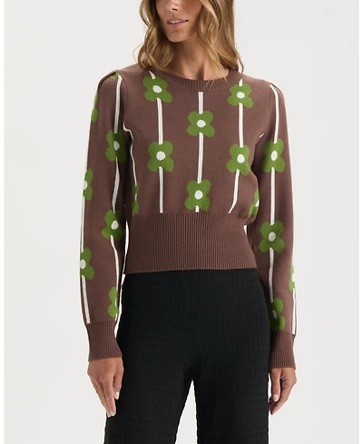 Ellen Tracy Women's Floral Long Sleeve Crew Neck Sweater