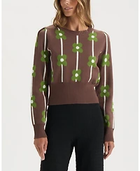 Ellen Tracy Women's Floral Long Sleeve Crew Neck Sweater