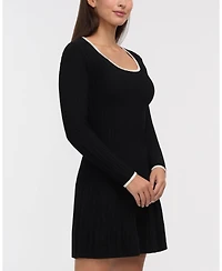 Ellen Tracy Women's Square Neck Sweater Dress with Contrast Tipping