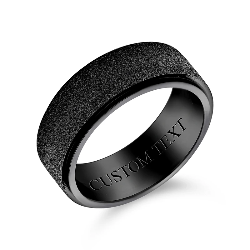 Bling Jewelry Wide Polished Beveled Edge Brushed Sparkle Sand Blast Titanium Black Band Comfort Fit 8MM