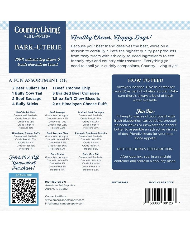 Country Living Bark-Uterie Board – Charcuterie-Inspired Natural Dog Treats Variety