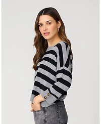 Cable & Gauge Women's Stripe Drop Shoulder Sweater