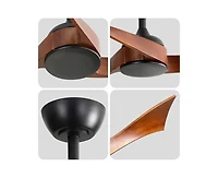 52-inch Modern 3 Solid Wood Blade Ceiling Fan with Six Speed Remote Control and Forward Reverse Function for Bedrooms Living Rooms and Kitchens