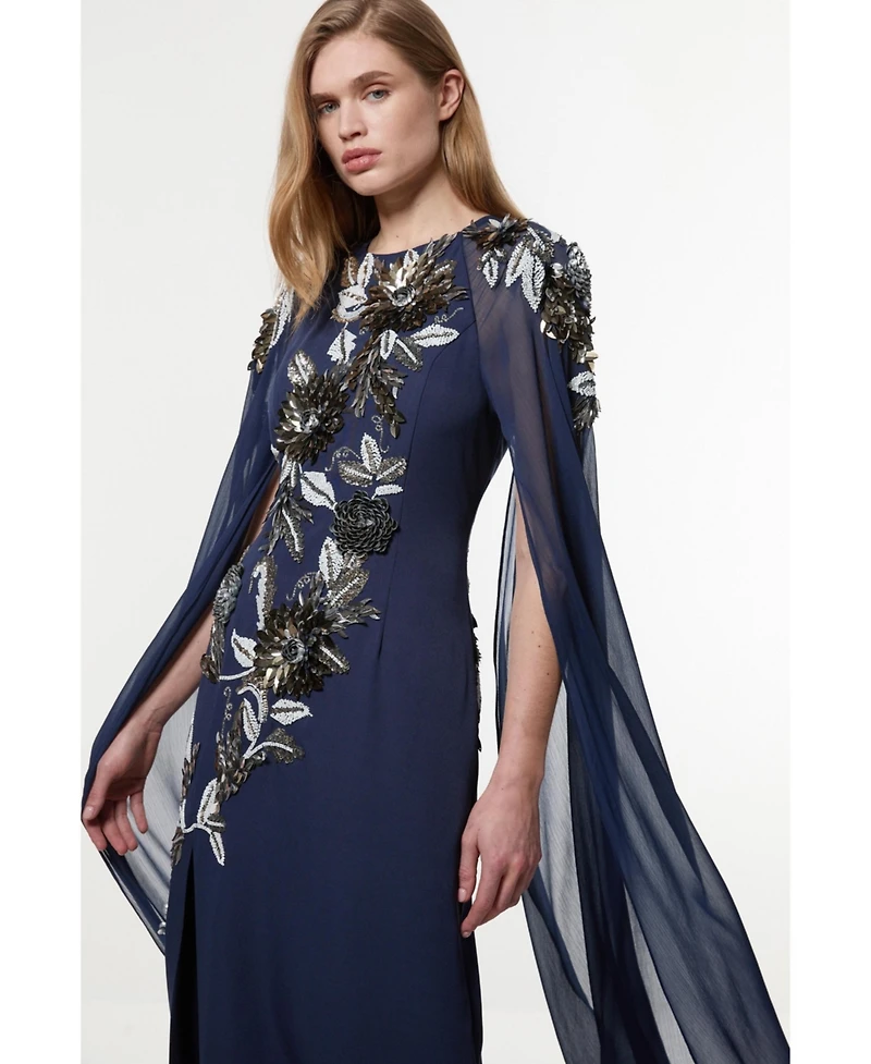 Karen Millen Women's Floral 3D Cape Sleeve Maxi Dress