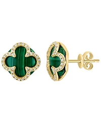 Effy Collection Diamond (1/5 ct. t.w.) and Malachite Earrings in 14k Yellow Gold