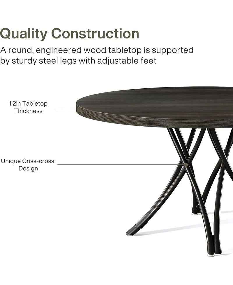 Tribesigns Black Dining Table for 4, 47-Inch Round Kitchen Table, Modern Wood Dining Room Table with Sturdy Cross Metal Legs for Kitchen Living Room