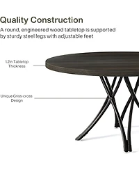 Tribesigns Black Dining Table for 4, 47-Inch Round Kitchen Table, Modern Wood Dining Room Table with Sturdy Cross Metal Legs for Kitchen Living Room