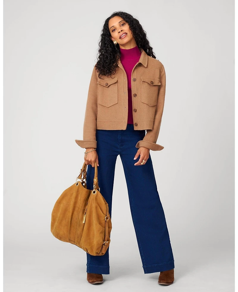 Cable & Gauge Women's Ribbed Mockneck Cap Sleeve Sweater