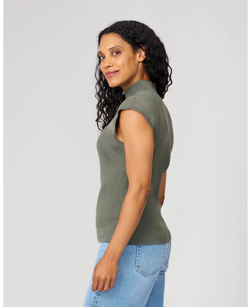 Cable & Gauge Women's Ribbed Mockneck Cap Sleeve Sweater