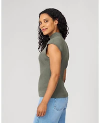 Cable & Gauge Women's Ribbed Mockneck Cap Sleeve Sweater