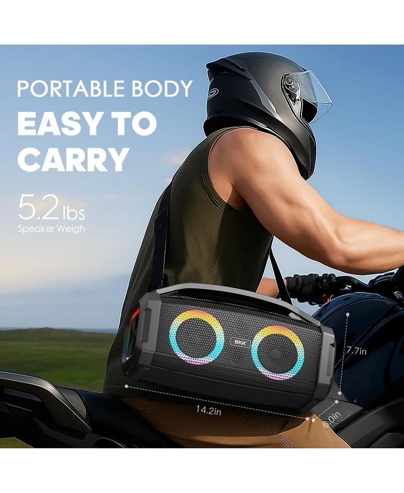 Portable Bluetooth Speaker with Subwoofer, Mic & Party Lights