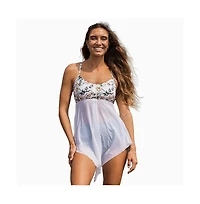 Calypsa Plus Size 3in1 Adjustable Strap Split Front Tankini Swim Top