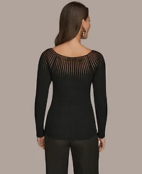 Donna Karan New York Women's Collared Knit Long Sleeve Boat Neck Sweater