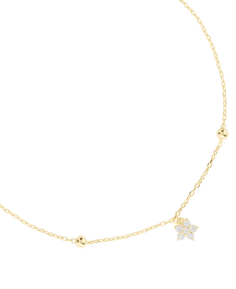 Macy's Cubic Zirconia Flower Beaded Anklet (0.14 ct. t.w.) 14kK Gold Over Sterling Silver (also Silver)