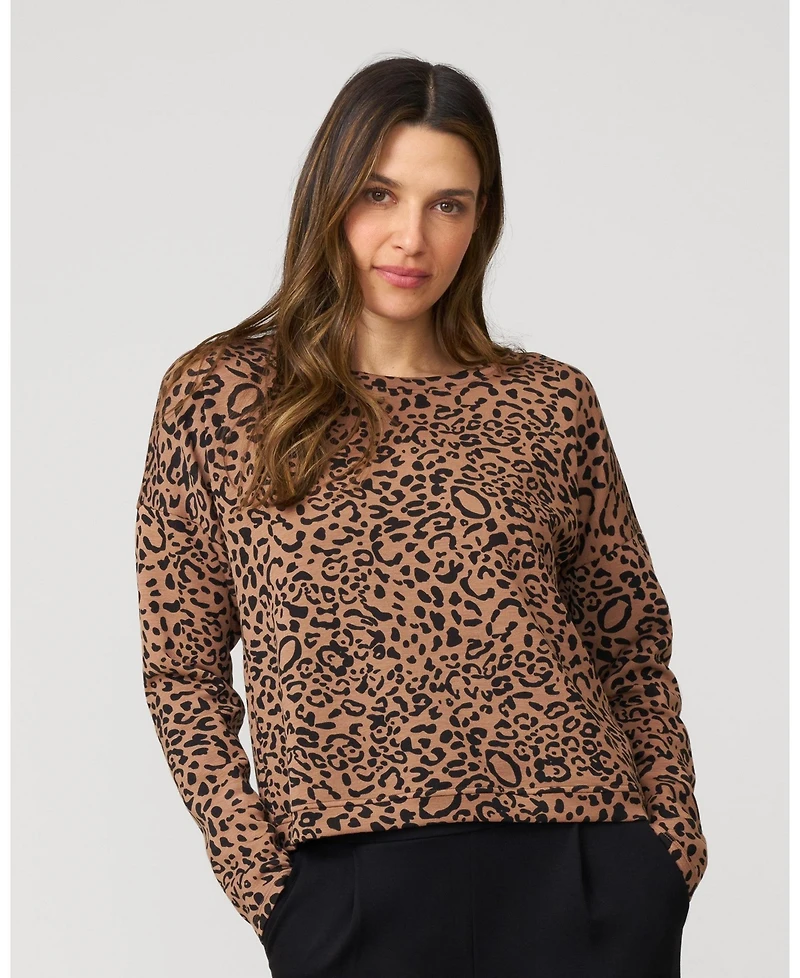 Cable & Gauge Women's Leopard Cropped Modal Sweatshirt