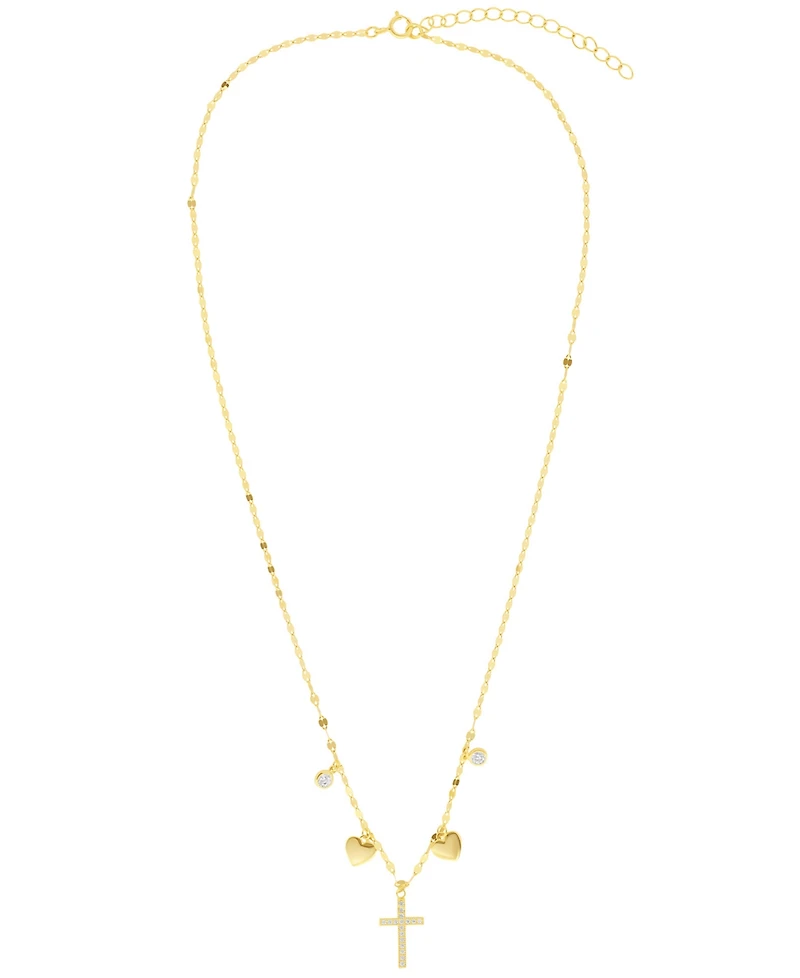 Macy's Cubic Zirconia Cross Heart Pendant Necklace (0.29 ct. t.w.) Sterling Silver (also 14K Gold Over Silver)
