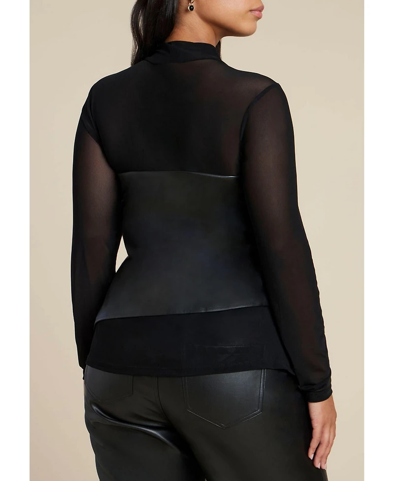 Eloquii Women's Plus Faux Leather Wrap Top