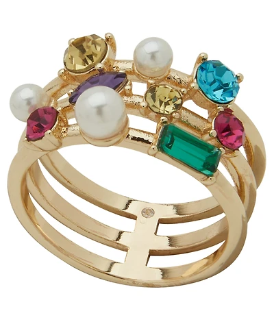 Emily in Paris Glass Stone, Glass Pearl & Cubic Zirconia Gold-Tone Stackable Ring