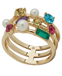 Emily in Paris Glass Stone, Glass Pearl & Cubic Zirconia Gold-Tone Stackable Ring