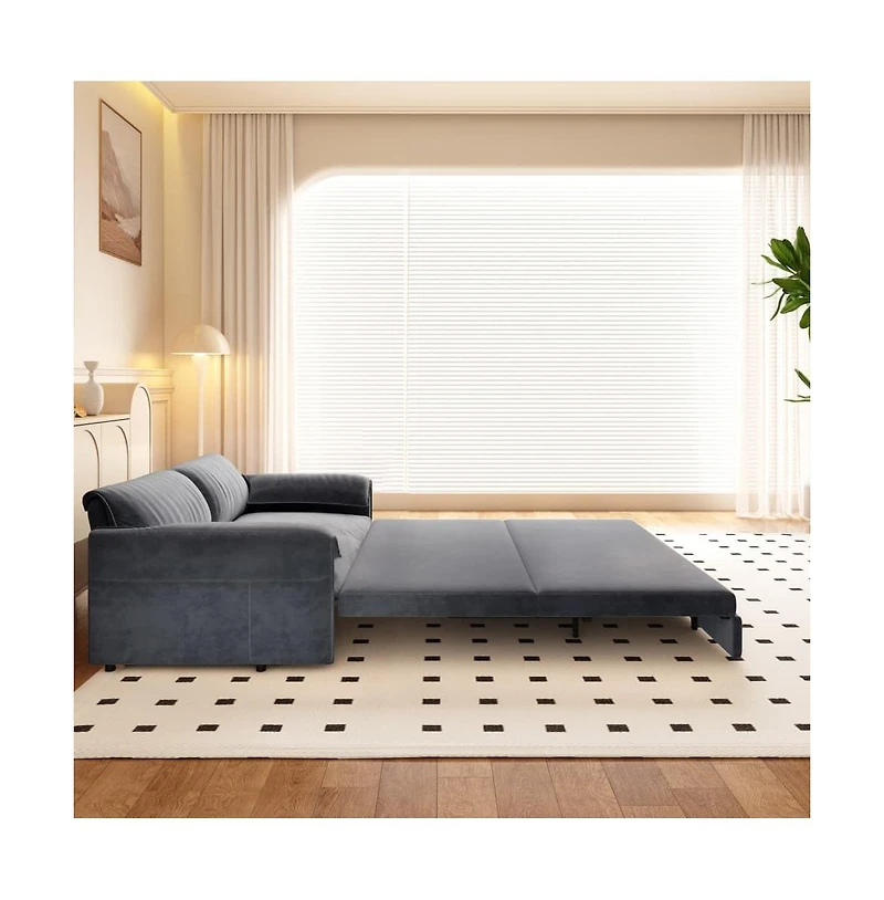 Maison Boucle 66" Queen Pull-Out Sofa Bed, Convertible 3-in-1 Velvet Sleeper Couch with Storage Pocket for Living Room or Guest Room-Maison