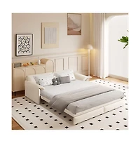 Maison Boucle 66" Queen Pull-Out Sofa Bed, Convertible 3-in-1 Velvet Sleeper Couch with Storage Pocket for Living Room or Guest Room-Maison