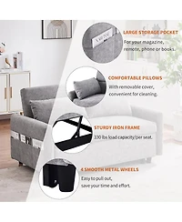 Maison Boucle 55" Convertible Sleeper Loveseat, Pull-Out Sofa Bed with Adjustable Back, Usb A/C Ports & Side Pockets for Small Living Spaces-Maison Bo