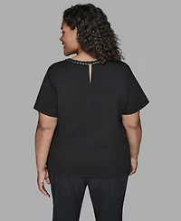 Karl Lagerfeld Paris Plus Tweed Short Sleeve Top