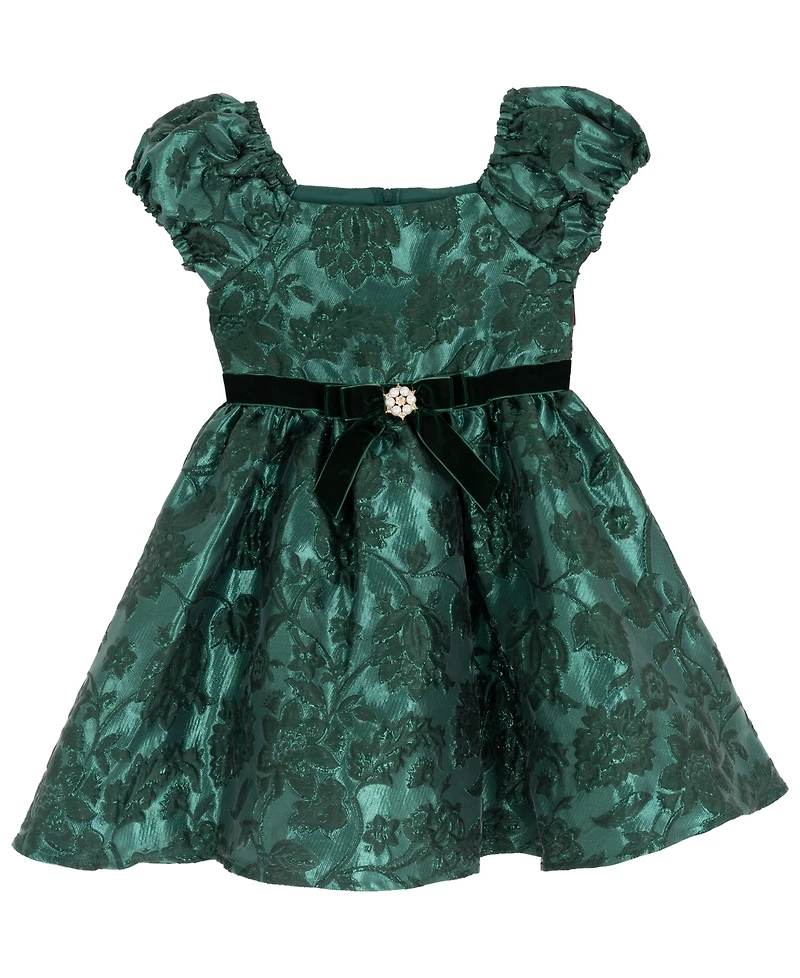 Rare Editions Girls 2T-6X Two-Tone Brocade Short-Sleeve Dress