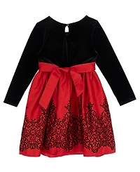 Rare Editions Girls 2T-6X 2-Piece Mini Bag and Long-Sleeve Jewel Bow Dress Set