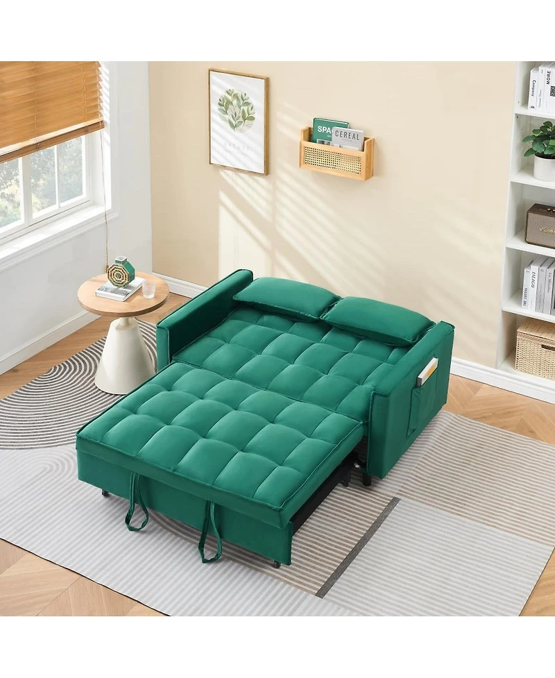 Maison Boucle Velvet Loveseat Sofa Bed with Pull-Out Sleeper, 3-in-1 Convertible Couch with Storage Pockets & Tufted Back for Small Spaces-Maison Bouc