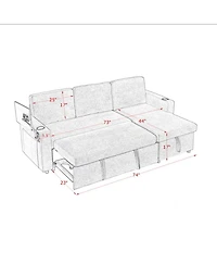 Maison Boucle Modern Chenille Pull-Out Sofa Bed with Led Lights, Usb Ports & Cup Holders, Sleeper Couch Storage for Living Room-Maison