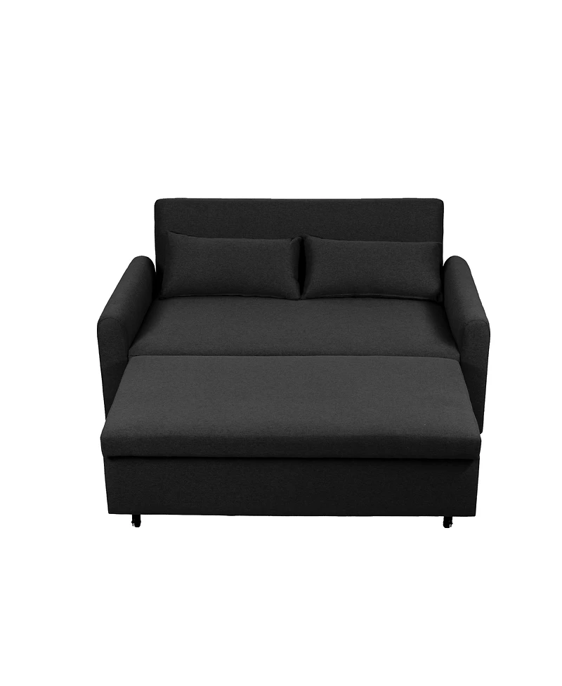 Maison Boucle 61-Inch Pull-Out Linen Sofa Bed with Extra-Wide Convertible Sleeper Loveseat, Storage Pocket & Wheels for Apartments and Guest Rooms