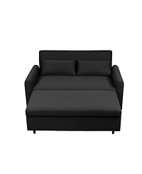 Maison Boucle 61-Inch Pull-Out Linen Sofa Bed with Extra-Wide Convertible Sleeper Loveseat, Storage Pocket & Wheels for Apartments and Guest Rooms