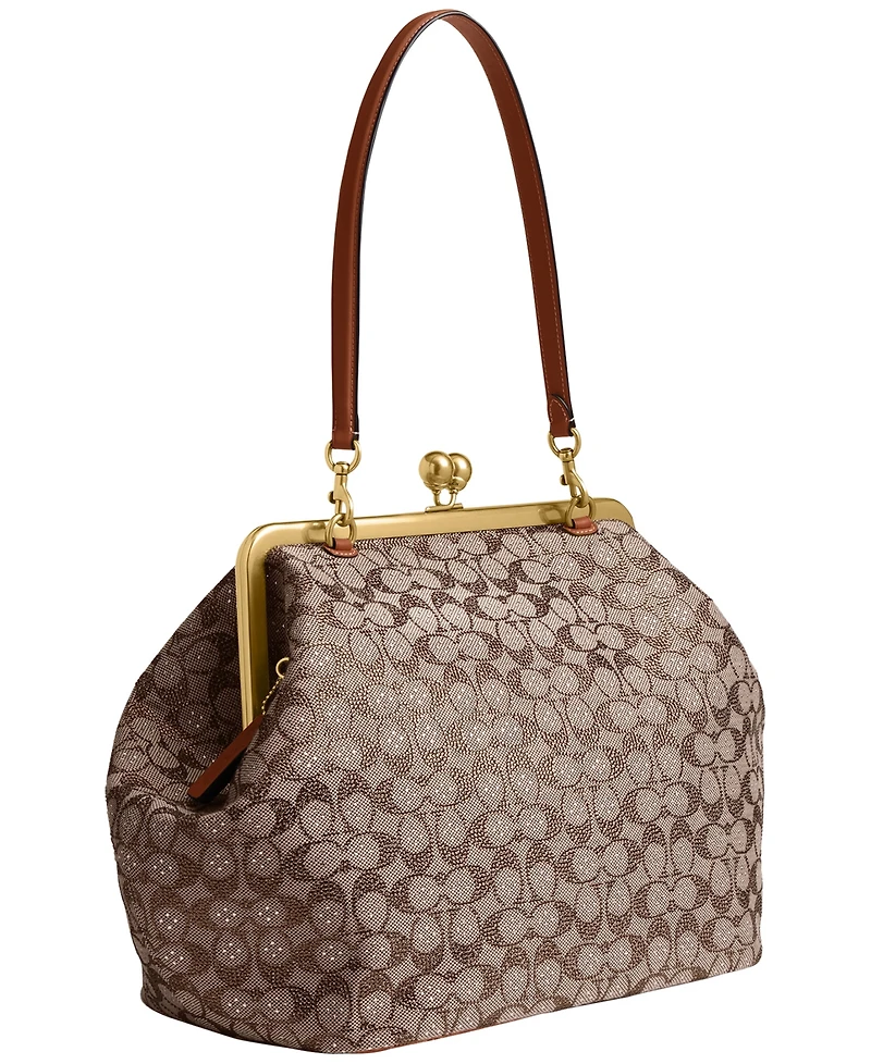 Coach Crystal Signature Jacquard Medium Frame Bag
