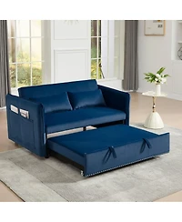 Maison Boucle 55" Velvet Sleeper Sofa Bed, Small Pull-Out Loveseat with Reclining Backrest, Side Pocket & Pillows for Spaces-Maison