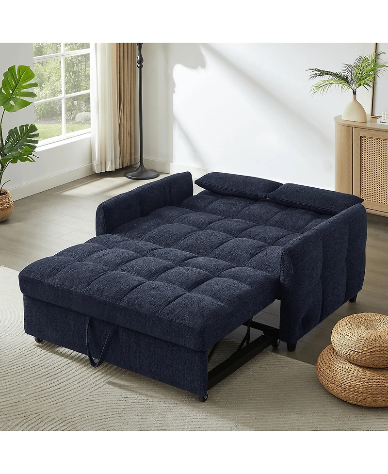Maison Boucle Pull-Out Sleeper Sofa Bed, 52.8'' Tufted Loveseat with Adjustable Backrest, 3 Usb Ports & 2 Pillows for Apartment or Guest Room-Maison B
