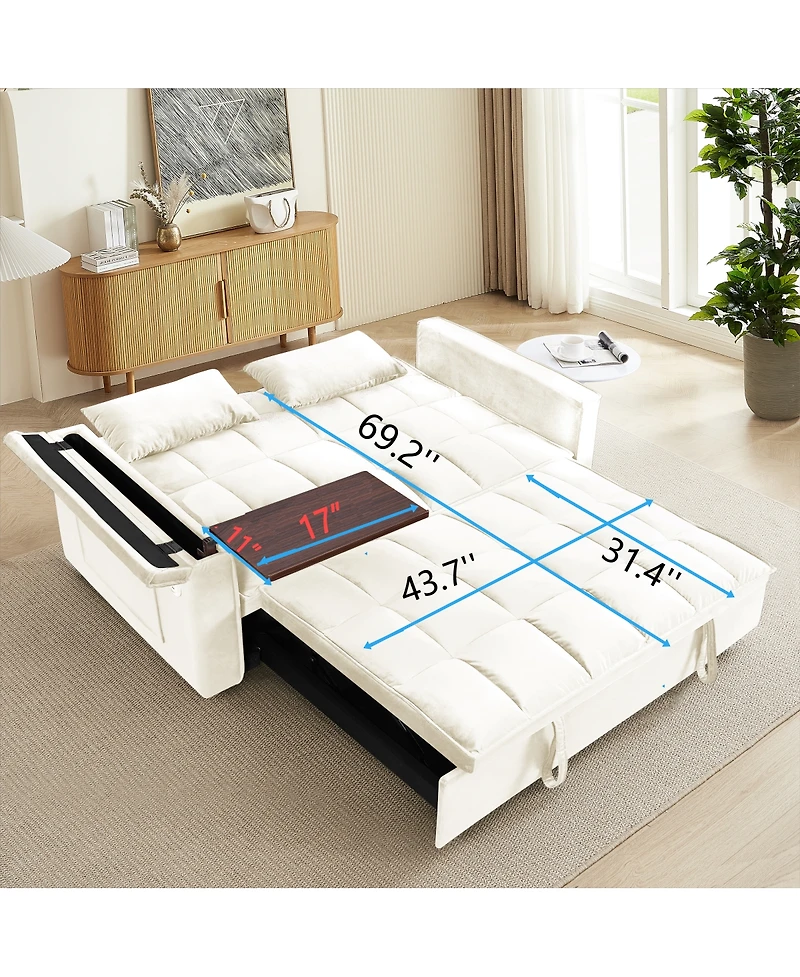 Maison Boucle 55.5'' Foldable Velvet Sofa Bed with Hidden Desk & Usb, Adjustable Sleeper Loveseat with Pillows for Small Spaces-Maison Boucle