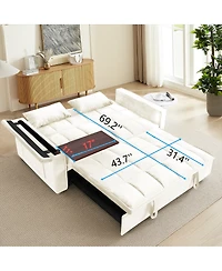 Maison Boucle 55.5'' Foldable Velvet Sofa Bed with Hidden Desk & Usb, Adjustable Sleeper Loveseat with Pillows for Small Spaces-Maison Boucle